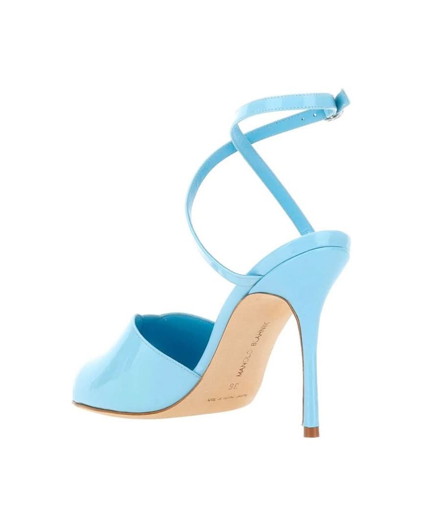 Manolo Blahnik Blue Calfskin Stiletto Heel Sandals Heels