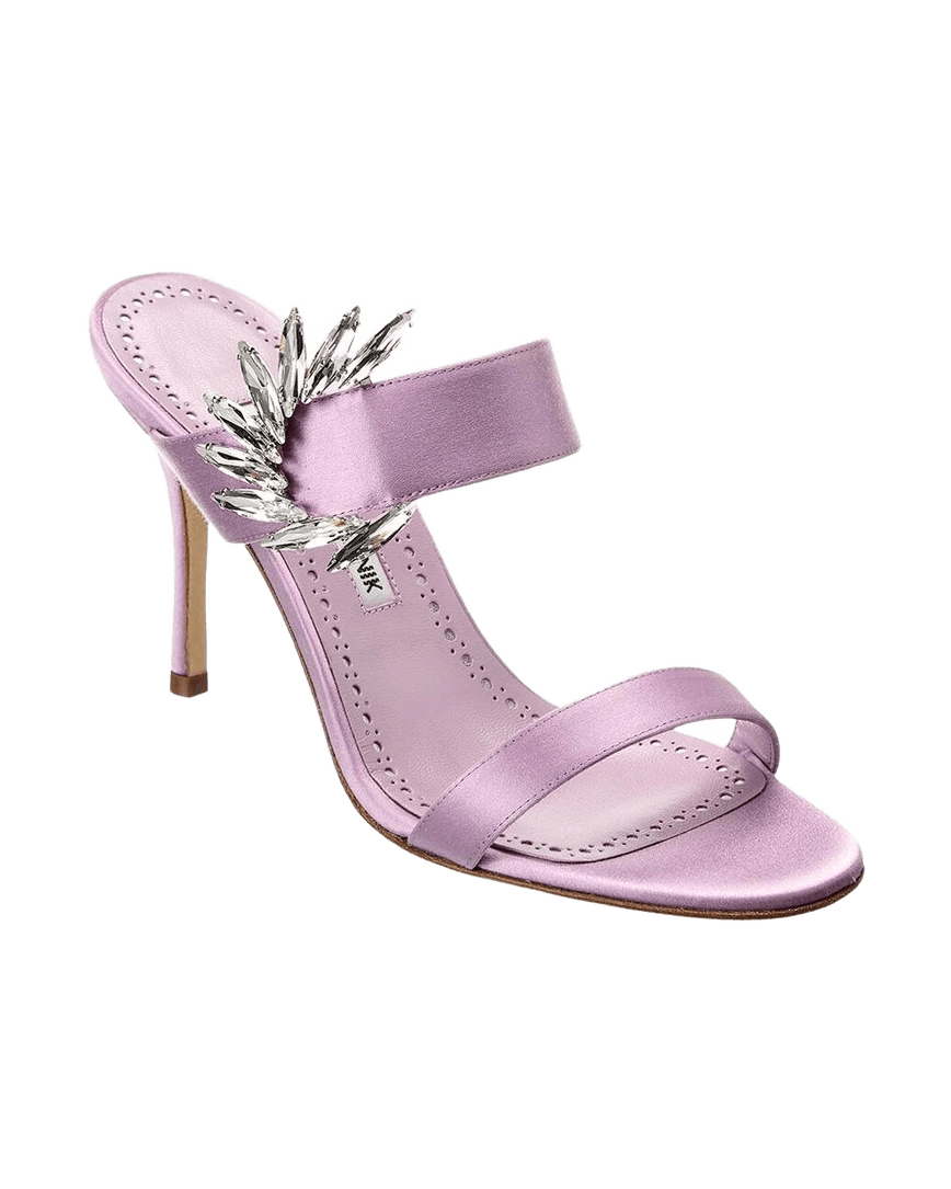 Manolo Blahnik Purple Silk Crystal-Detail Heels Glam Steals