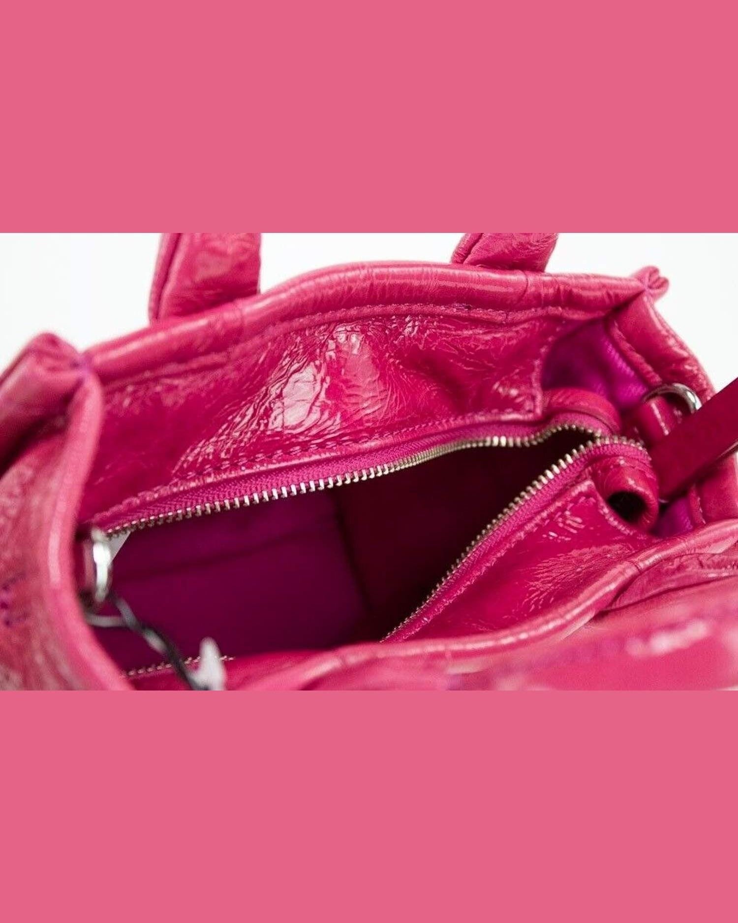 Marc Jacobs The Shiny Crinkle Micro Tote Magenta Leather Crossbody Bag Handbag Glam Steals