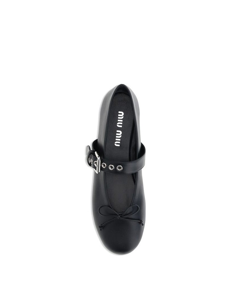 Miu Miu Black Calf Leather Bos Taurus Ballet Flats Glam Steals