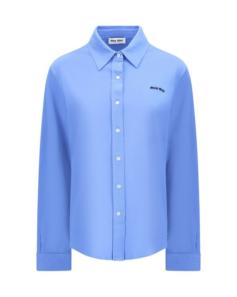 Miu Miu Blue Cotton Dress Shirt Glam Steals