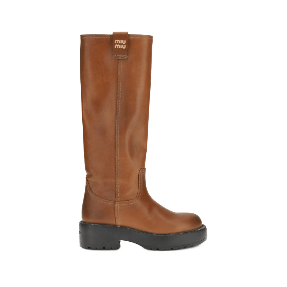 Miu Miu Brown Calf Leather Bos Taurus Boots
