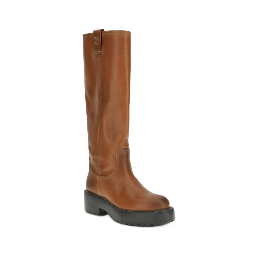 Miu Miu Brown Calf Leather Bos Taurus Boots