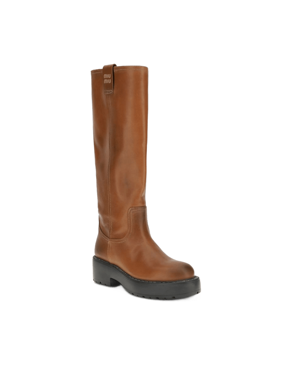 Miu Miu Brown Calf Leather Bos Taurus Boots Glam Steals