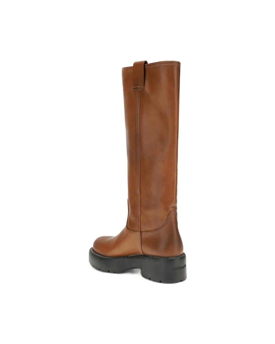 Miu Miu Brown Calf Leather Bos Taurus Boots Glam Steals