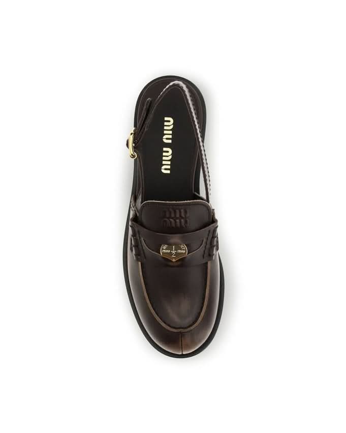 Miu Miu Brown Calf Leather Bos Taurus Slip On Loafers