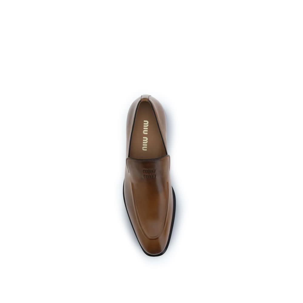 Miu Miu Brown Calf Leather Bos Taurus Slip On Loafers Flats