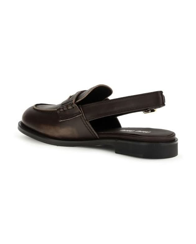 Miu Miu Brown Calf Leather Bos Taurus Slip On Loafers