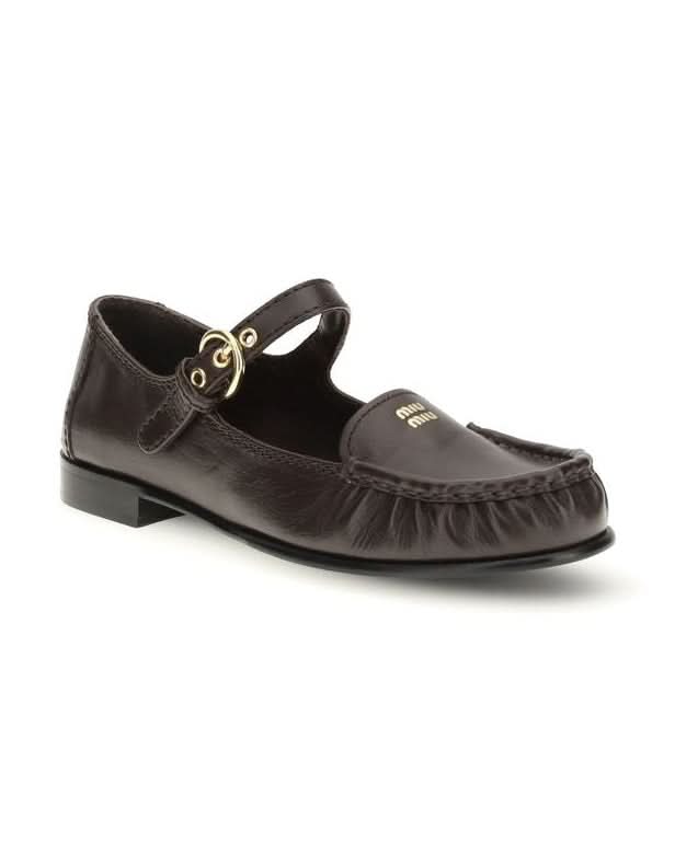 Miu Miu Brown Calf Leather Bos Taurus Slip On Loafers Flats