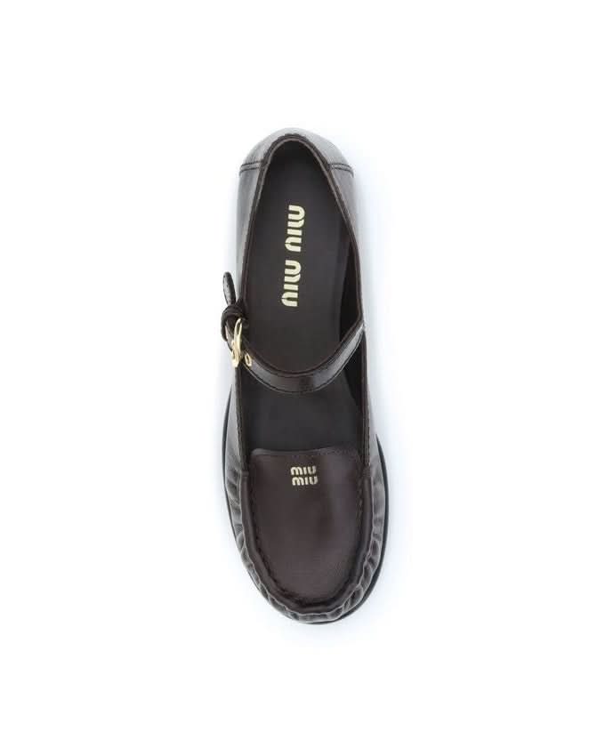 Miu Miu Brown Calf Leather Bos Taurus Slip On Loafers Flats
