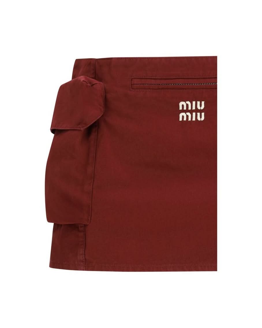 Miu Miu Cotton Bordeaux Mini Skirt