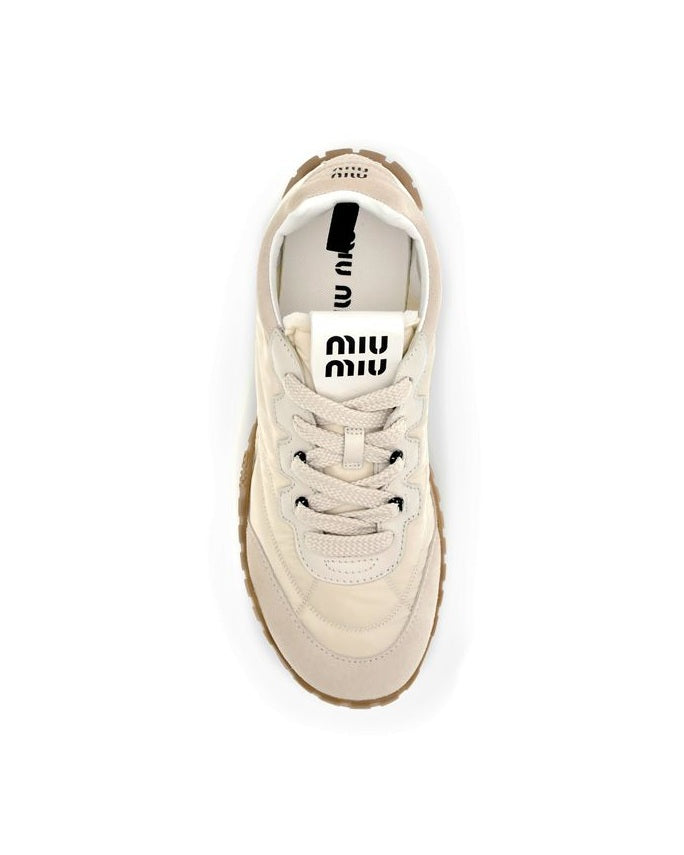 Miu Miu Cream Recycled Polyamide Athletic Sneakers Glam Steals