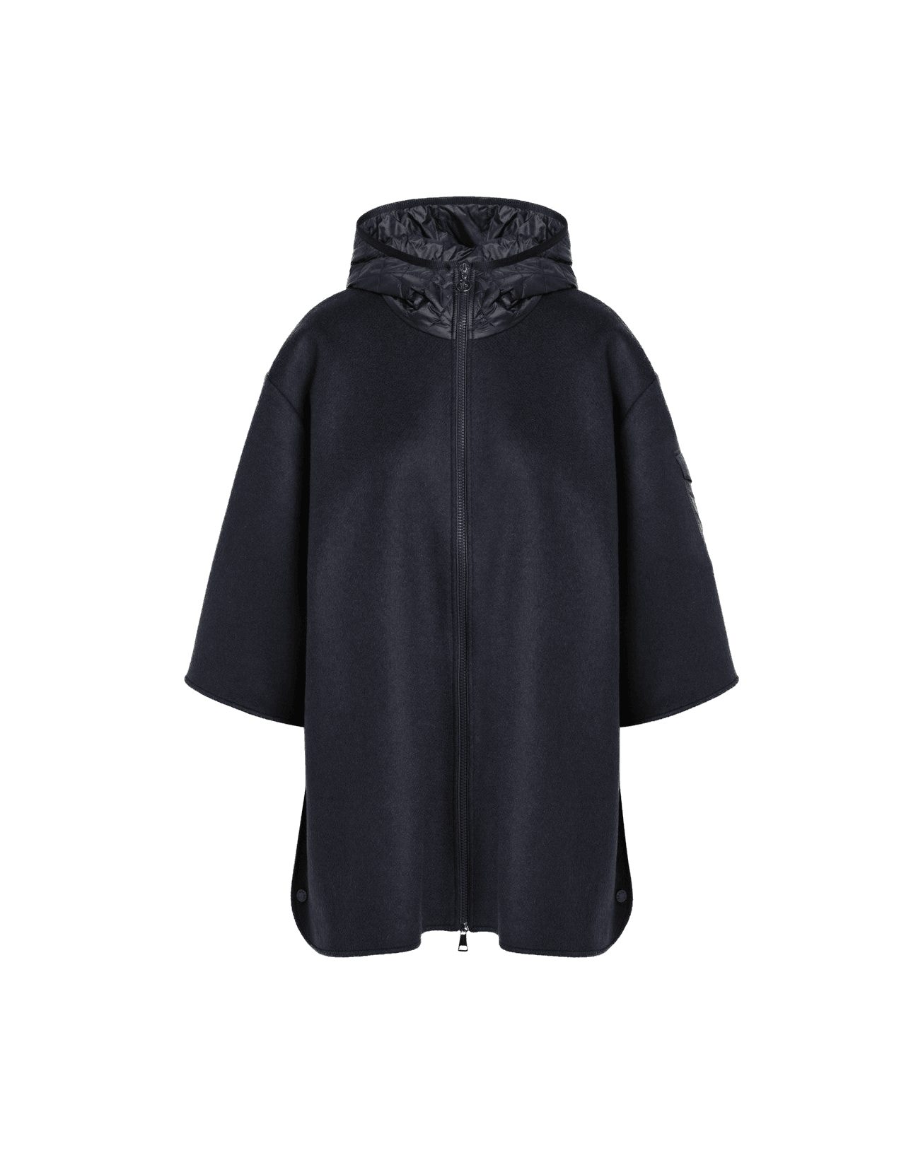 Moncler Blue Wool Blend Cape with Zip and Hood Glam Steals