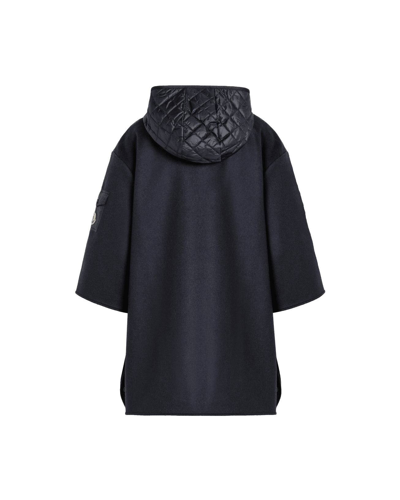 Moncler Blue Wool Blend Cape with Zip and Hood Glam Steals