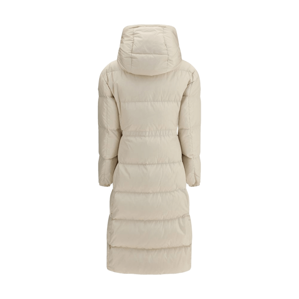 Moncler The long Down Jacket with hood and wool trims Glam Steals