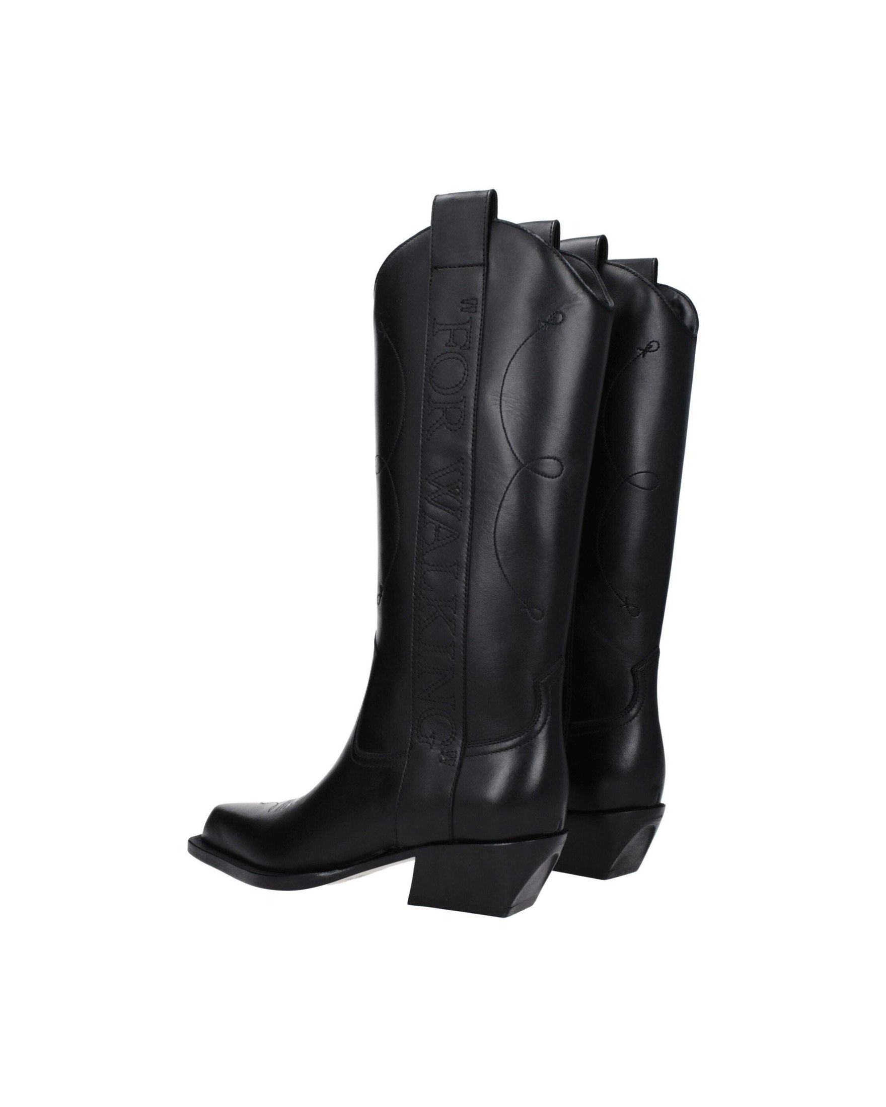 Off-White Black Leather High Heel Boots Glam Steals