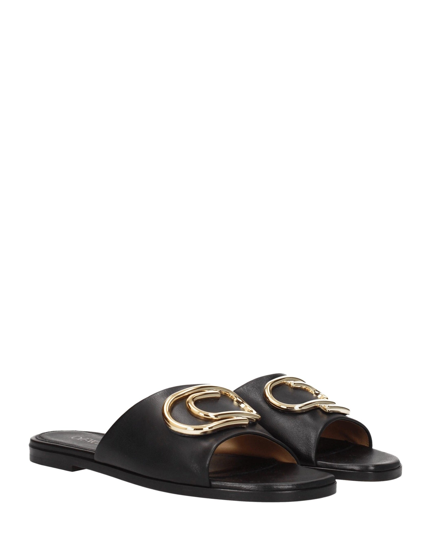 Off-White Black Leather Slippers Sandals Glam Steals