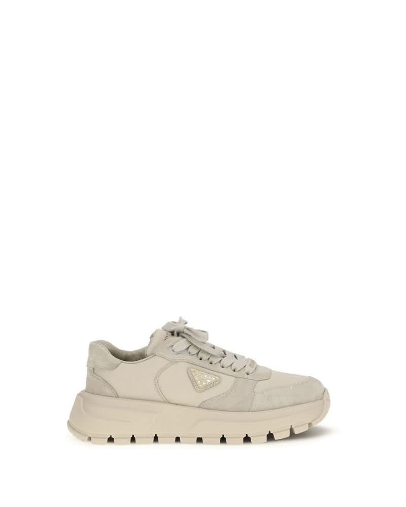Prada Beige Calf Leather Bos Taurus Athletic Sneakers