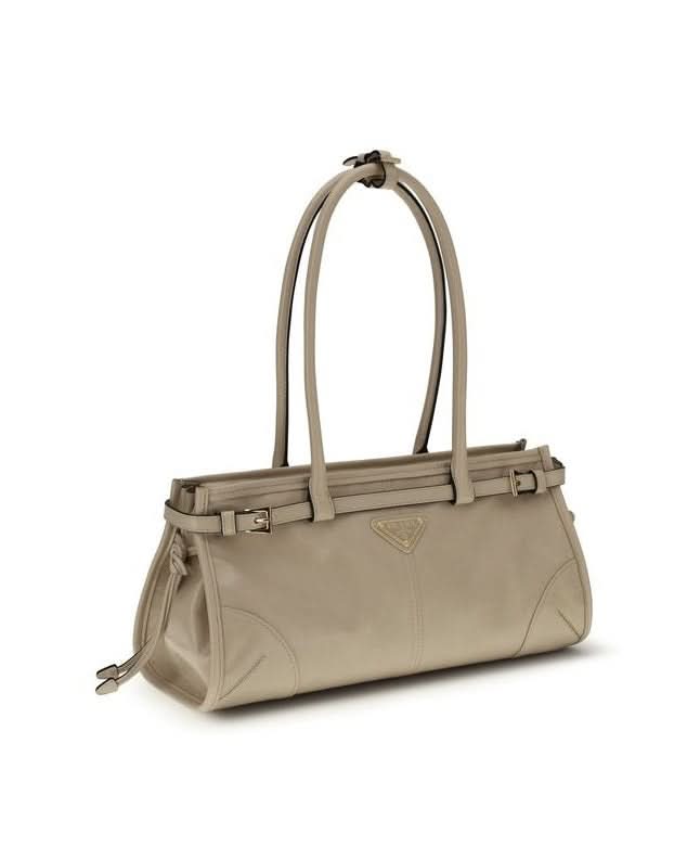 Prada Beige Calf Leather Bos Taurus Shoulder Bag Glam Steals