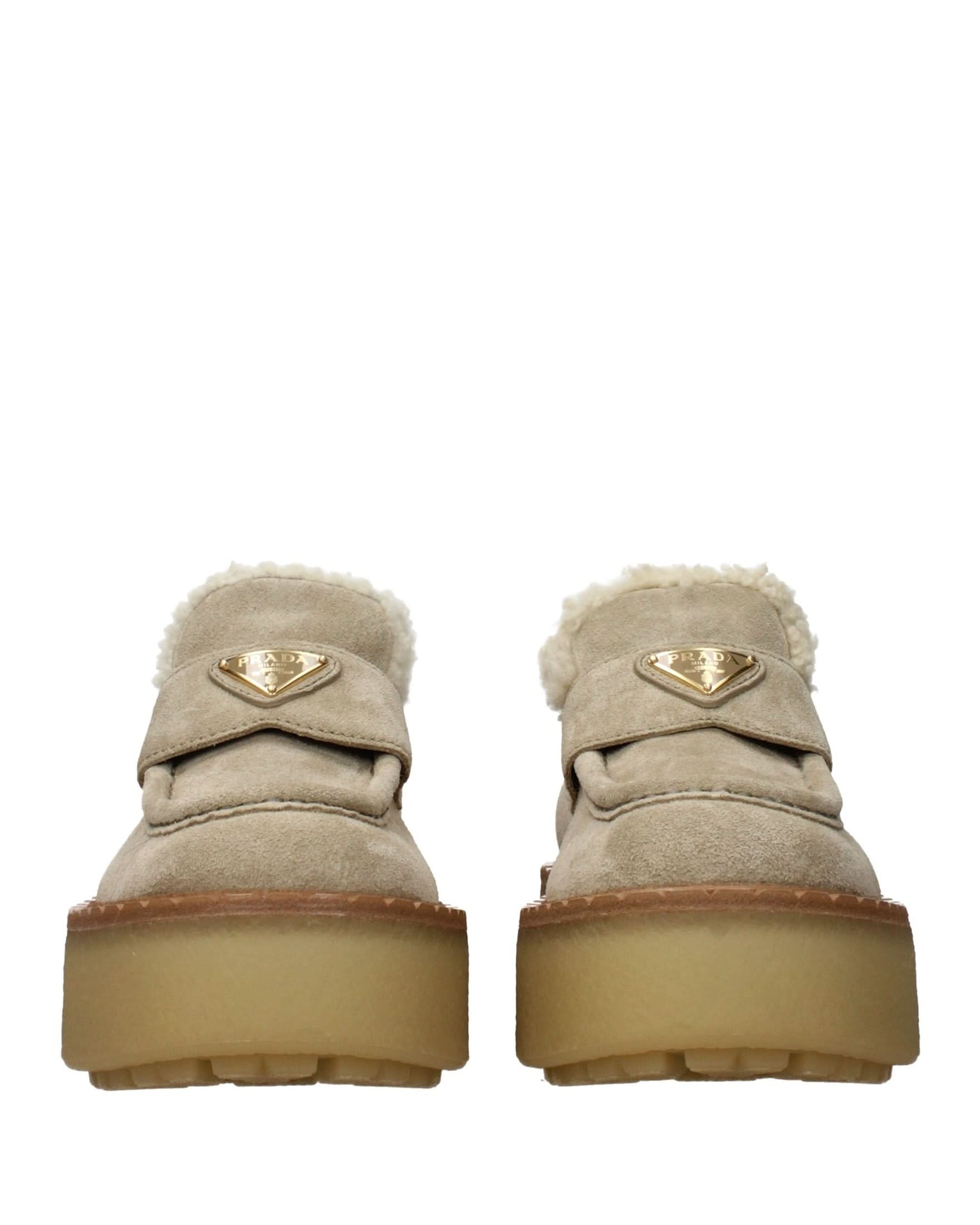 Prada Beige Leather Platform Loafers