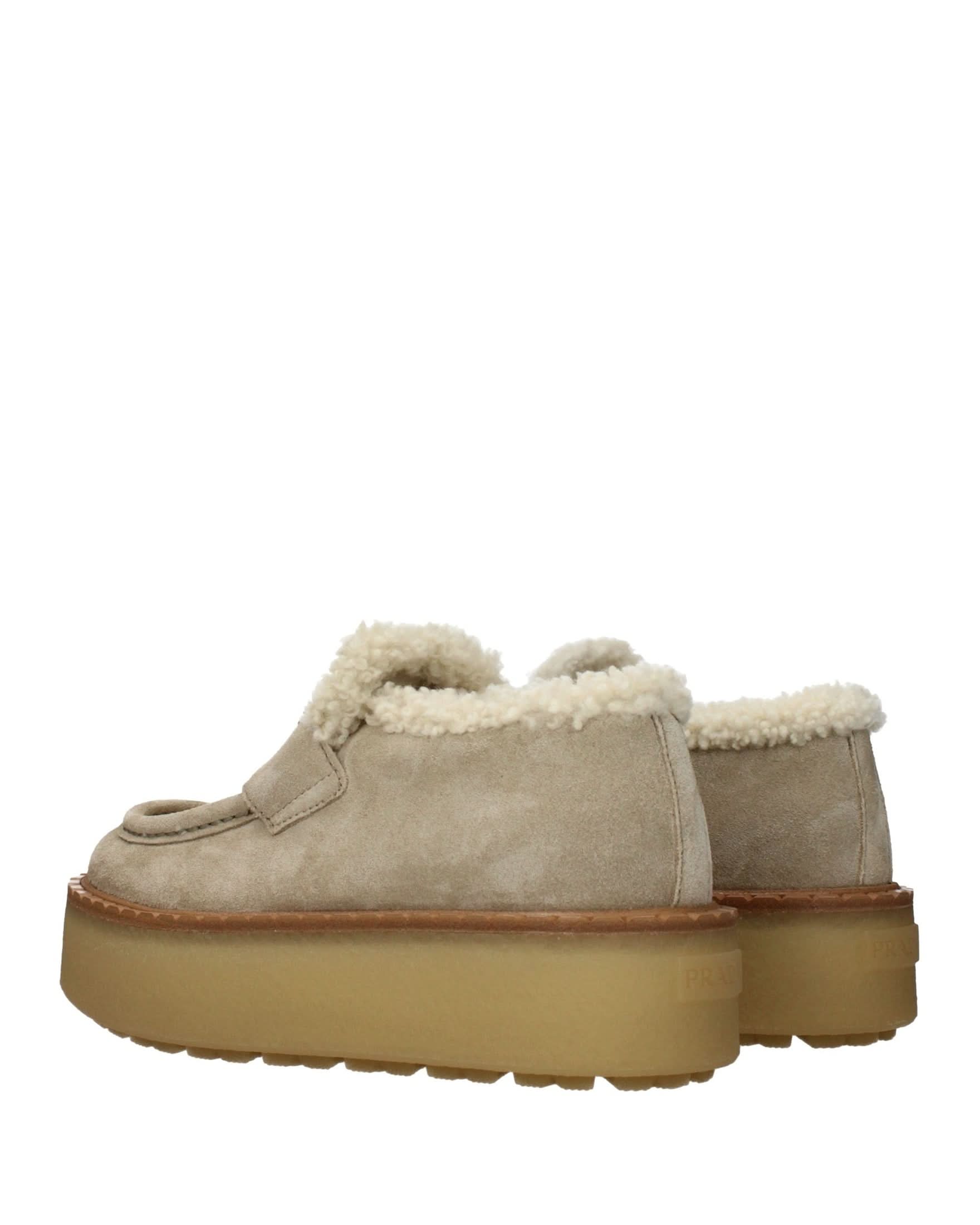 Prada Beige Leather Platform Loafers