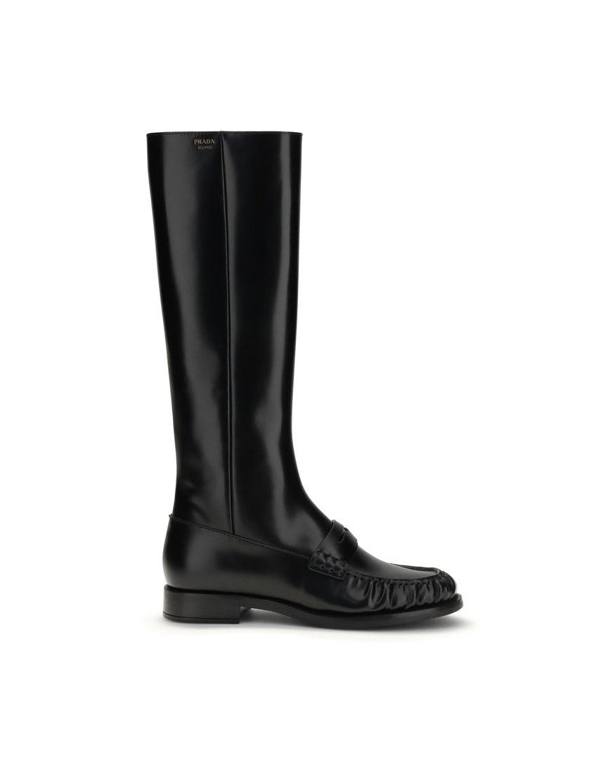 Prada Black Calf Leather Bos Taurus Flat Boots Glam Steals