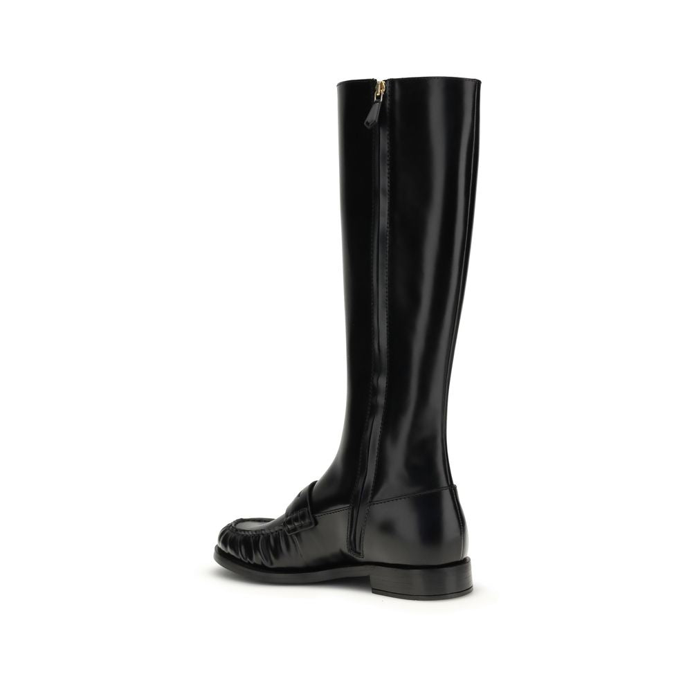 Prada Black Calf Leather Bos Taurus Flat Boots Glam Steals