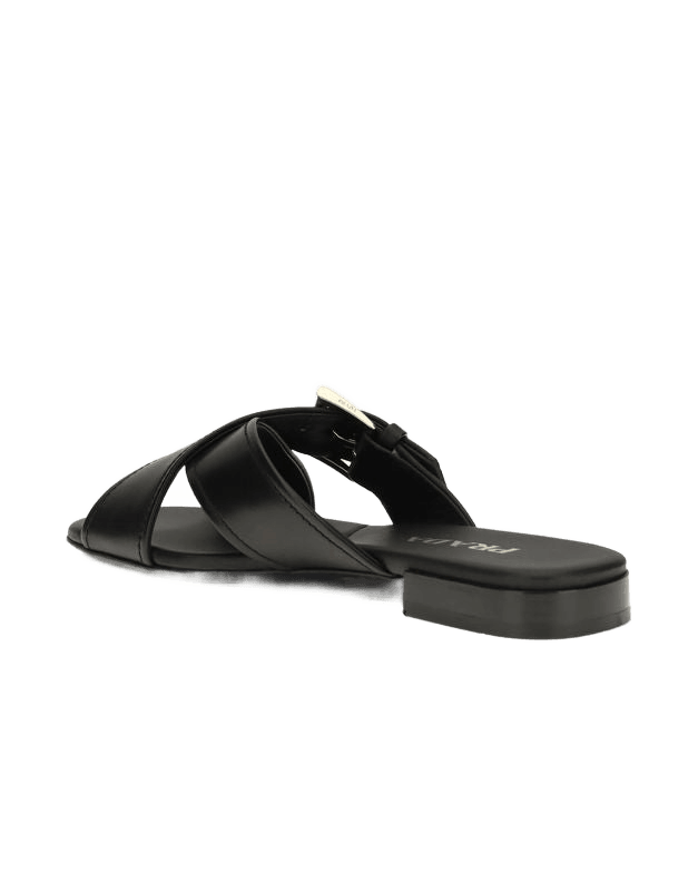 Prada Black Calf Leather Bos Taurus Flat Sandals Glam Steals