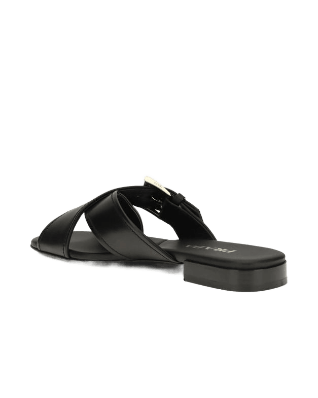 Prada Black Calf Leather Bos Taurus Flat Sandals Flats