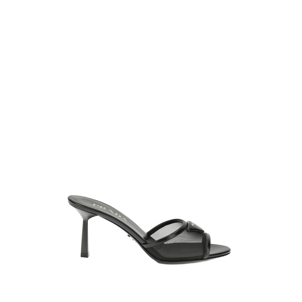 Prada Black Calf Leather Bos Taurus Stiletto Heel Sandals