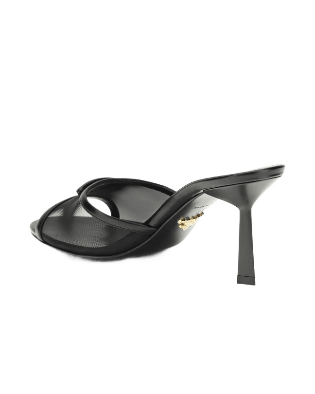 Prada Black Calf Leather Bos Taurus Stiletto Heel Sandals Heels
