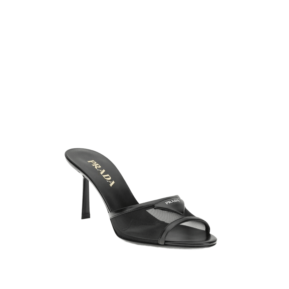 Prada Black Calf Leather Bos Taurus Stiletto Heel Sandals