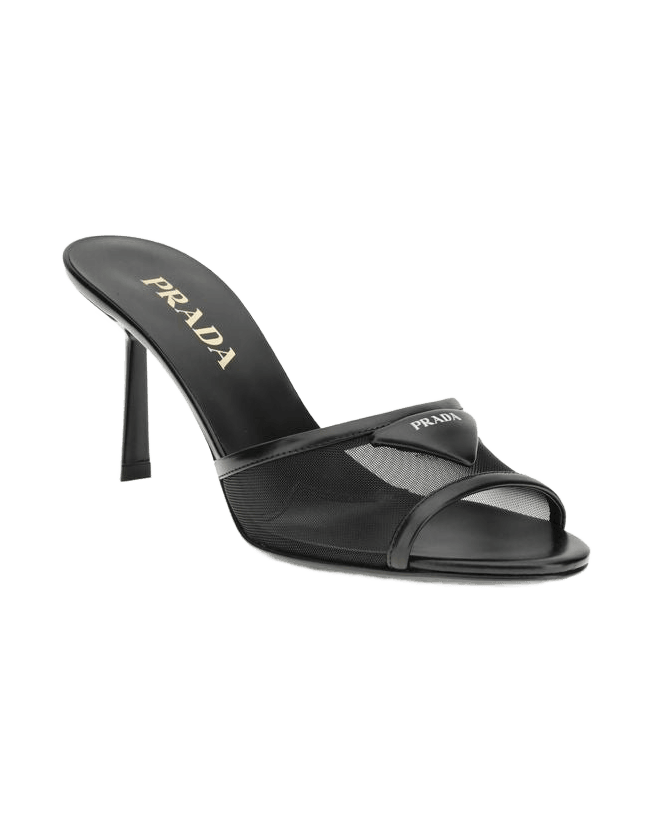 Prada Black Calf Leather Bos Taurus Stiletto Heel Sandals Glam Steals