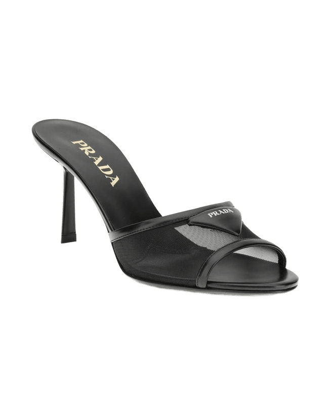 Prada Black Calf Leather Bos Taurus Stiletto Heel Sandals Heels
