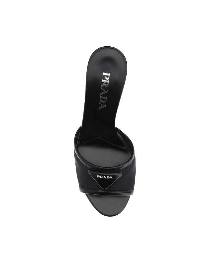Prada Black Calf Leather Bos Taurus Stiletto Heel Sandals Heels