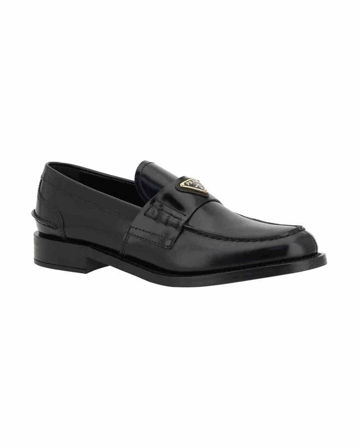 Prada Black Leather Logo Loafers Shoes