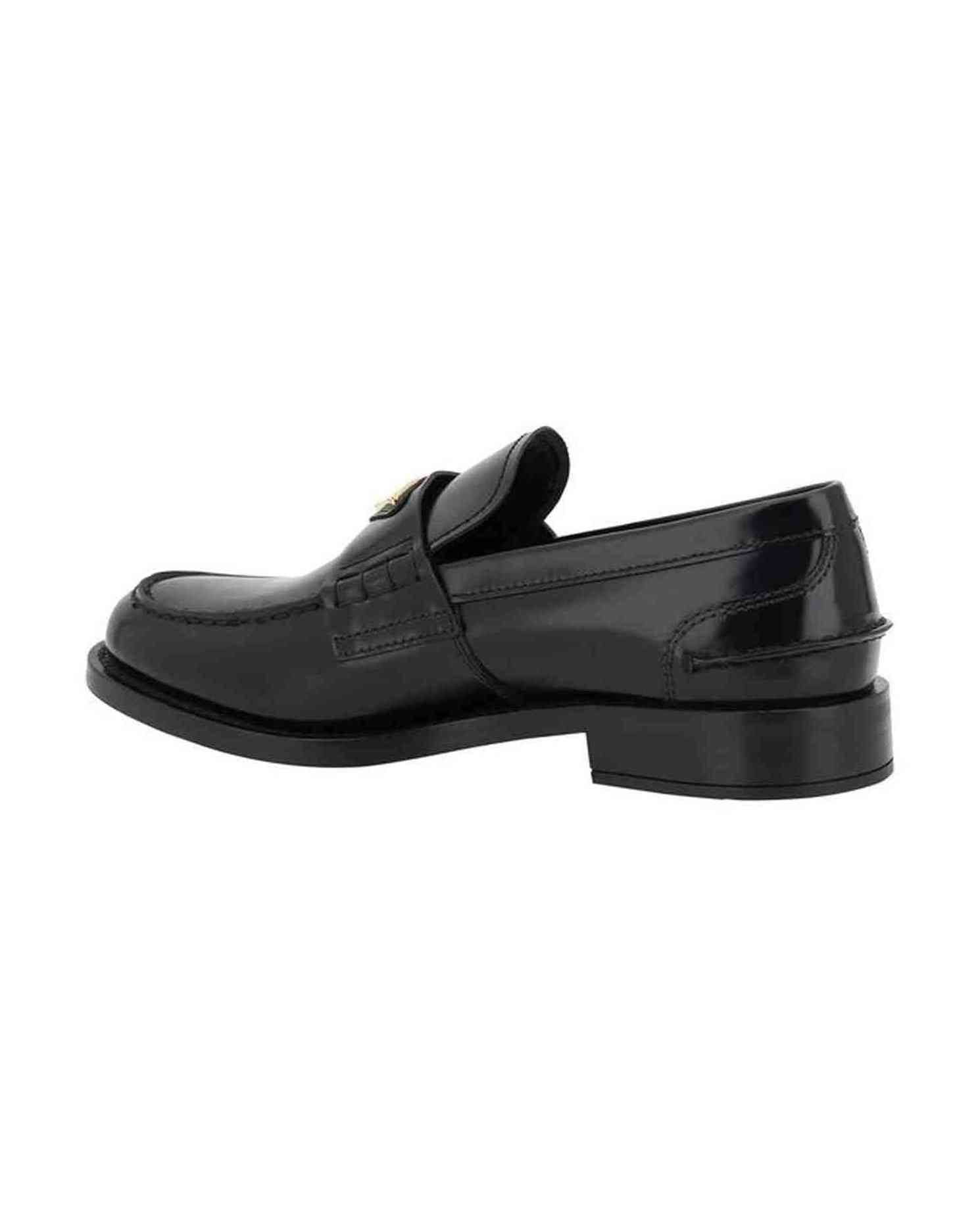 Prada Black Leather Logo Loafers Shoes