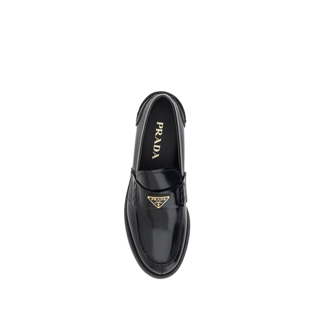 Prada Black Leather Logo Loafers Glam Steals