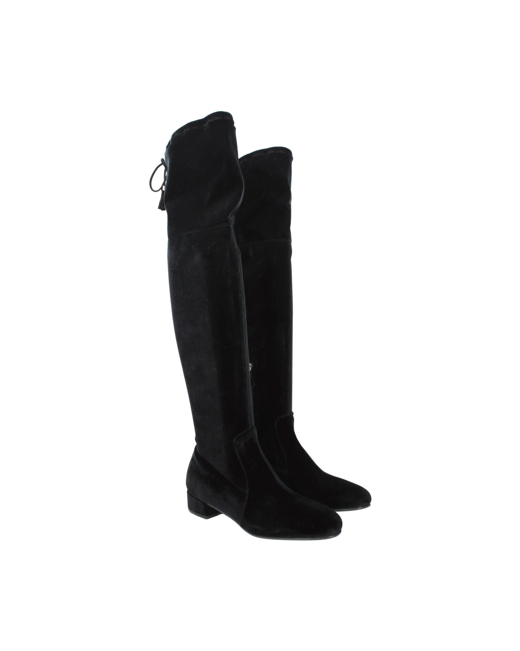 Prada Black Velvet Over The Knee Boots