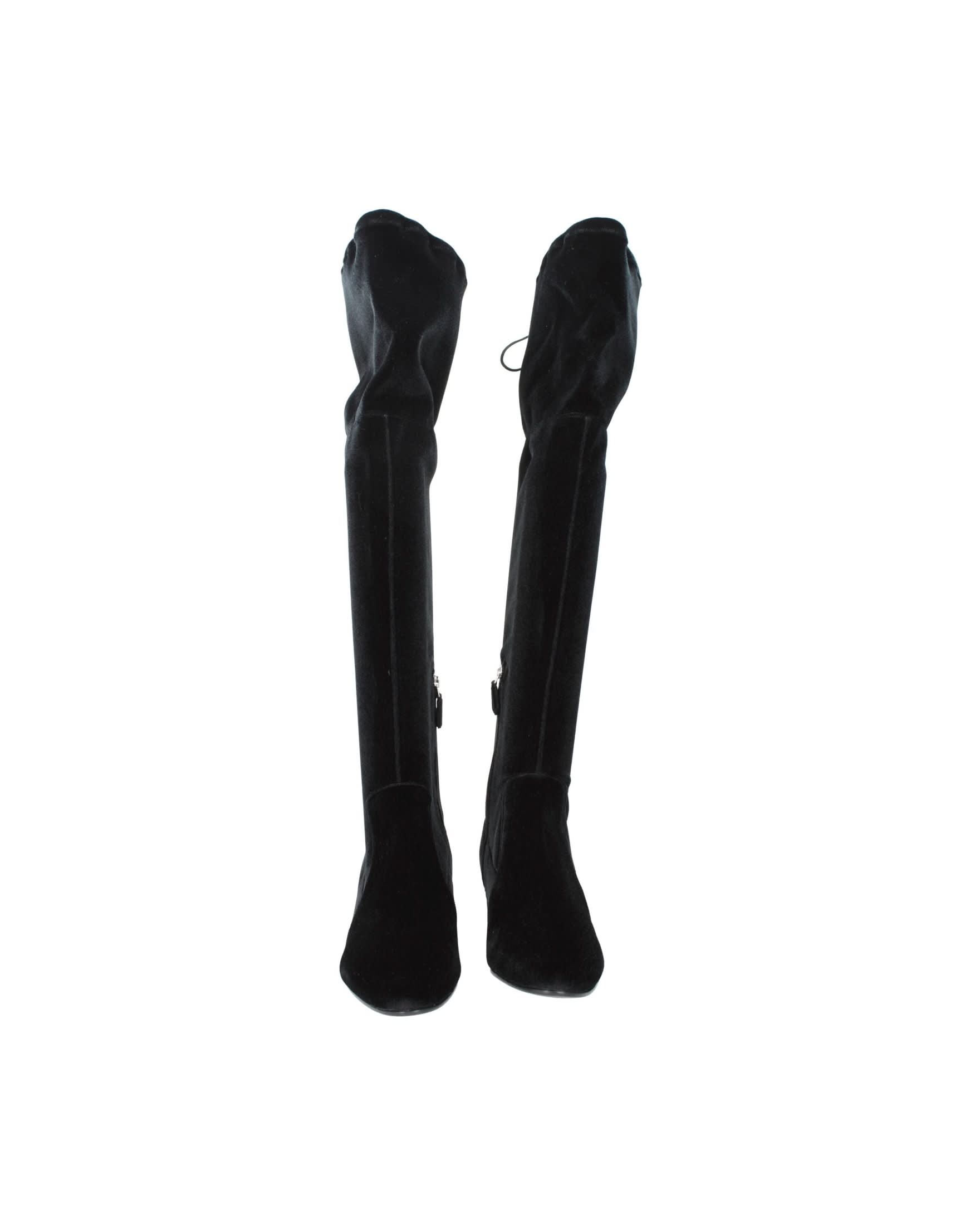 Prada Black Velvet Over The Knee Boots