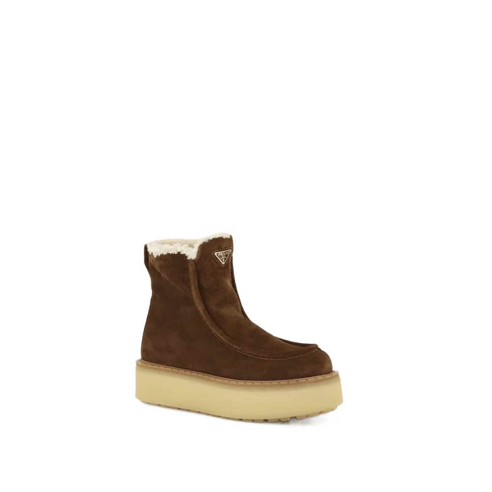 Prada Brown Calf Leather Bos Taurus Ankle Boots