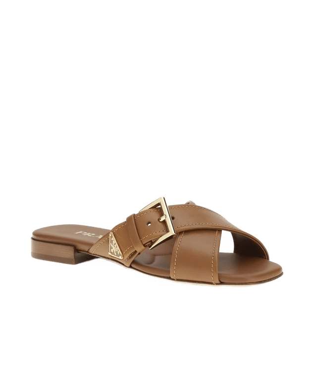 Prada Brown Calf Leather Bos Taurus Flat Sandals Glam Steals