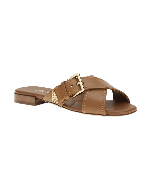 Prada Brown Calf Leather Bos Taurus Flat Sandals Flats