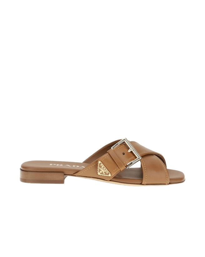 Prada Brown Calf Leather Bos Taurus Flat Sandals Glam Steals