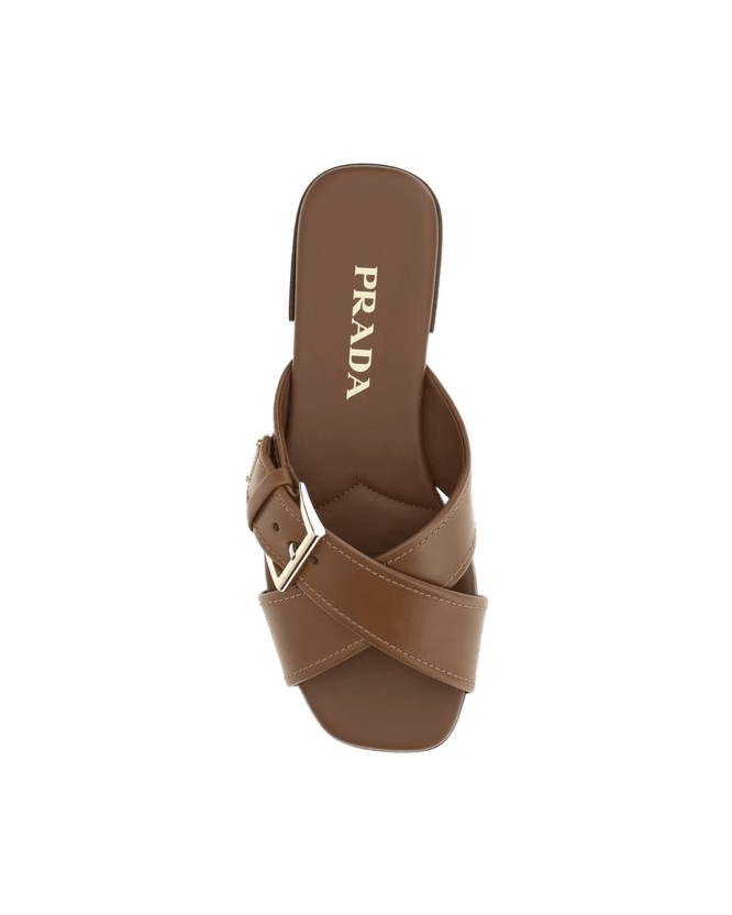 Prada Brown Calf Leather Bos Taurus Flat Sandals Glam Steals