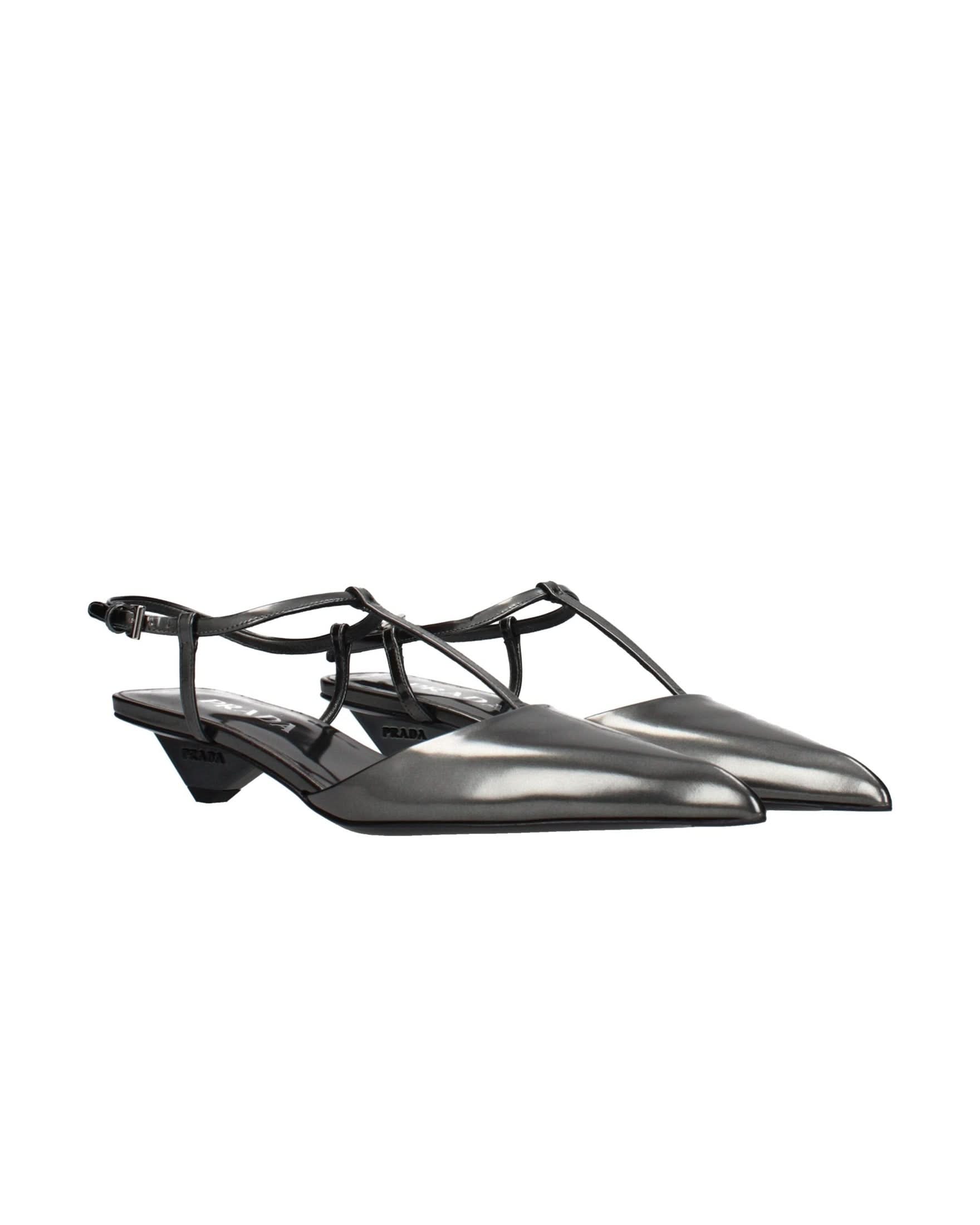 Prada Gray Leather Flat Sandals Sandals