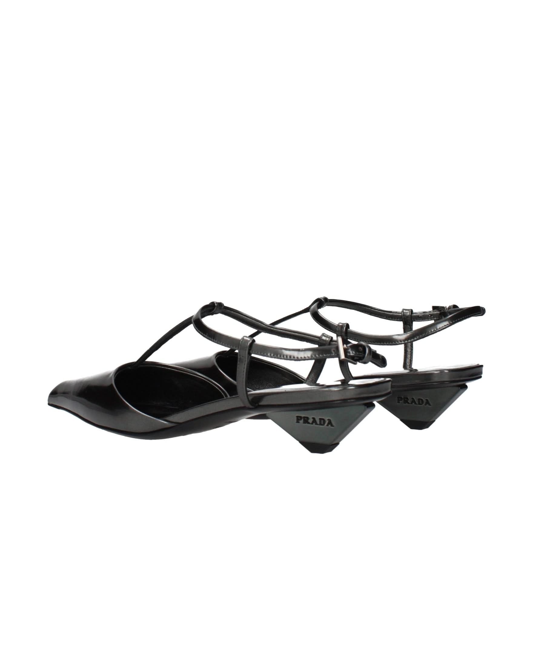 Prada Gray Leather Flat Sandals Sandals