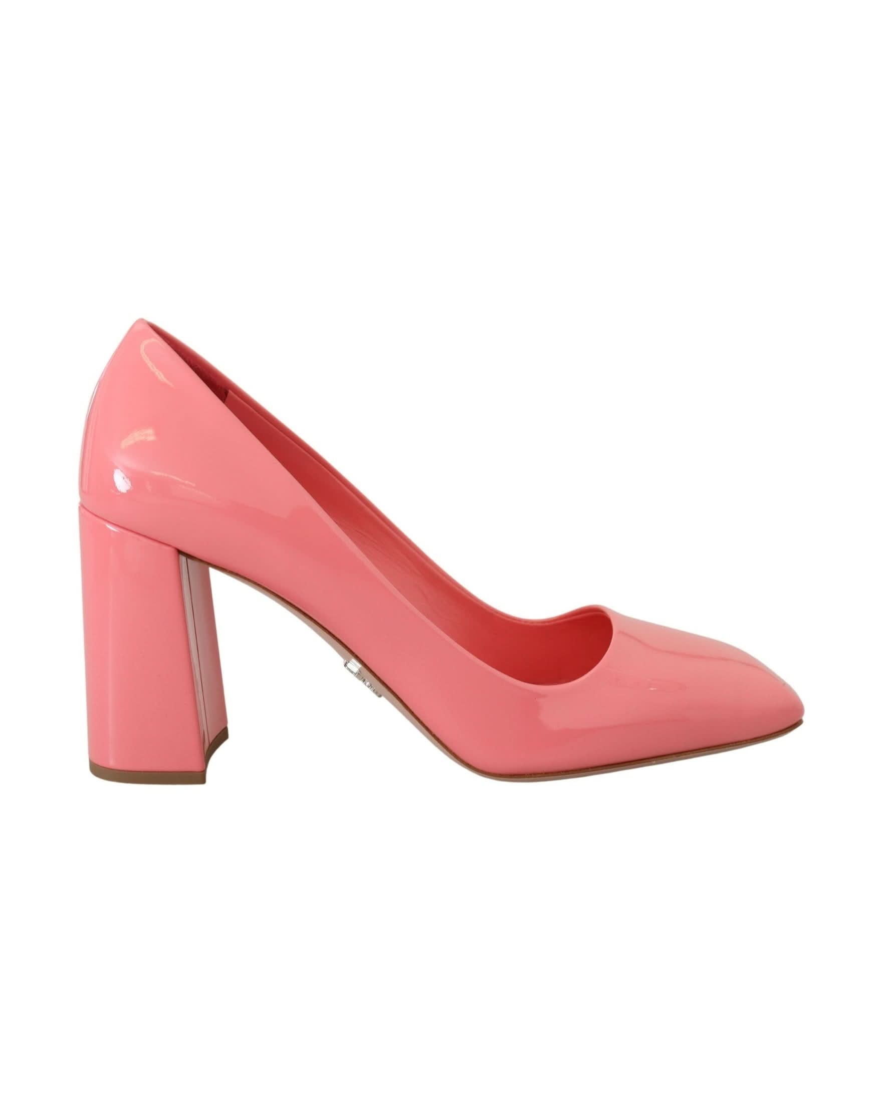 Prada Pink Leather Patent Block Heels Heels