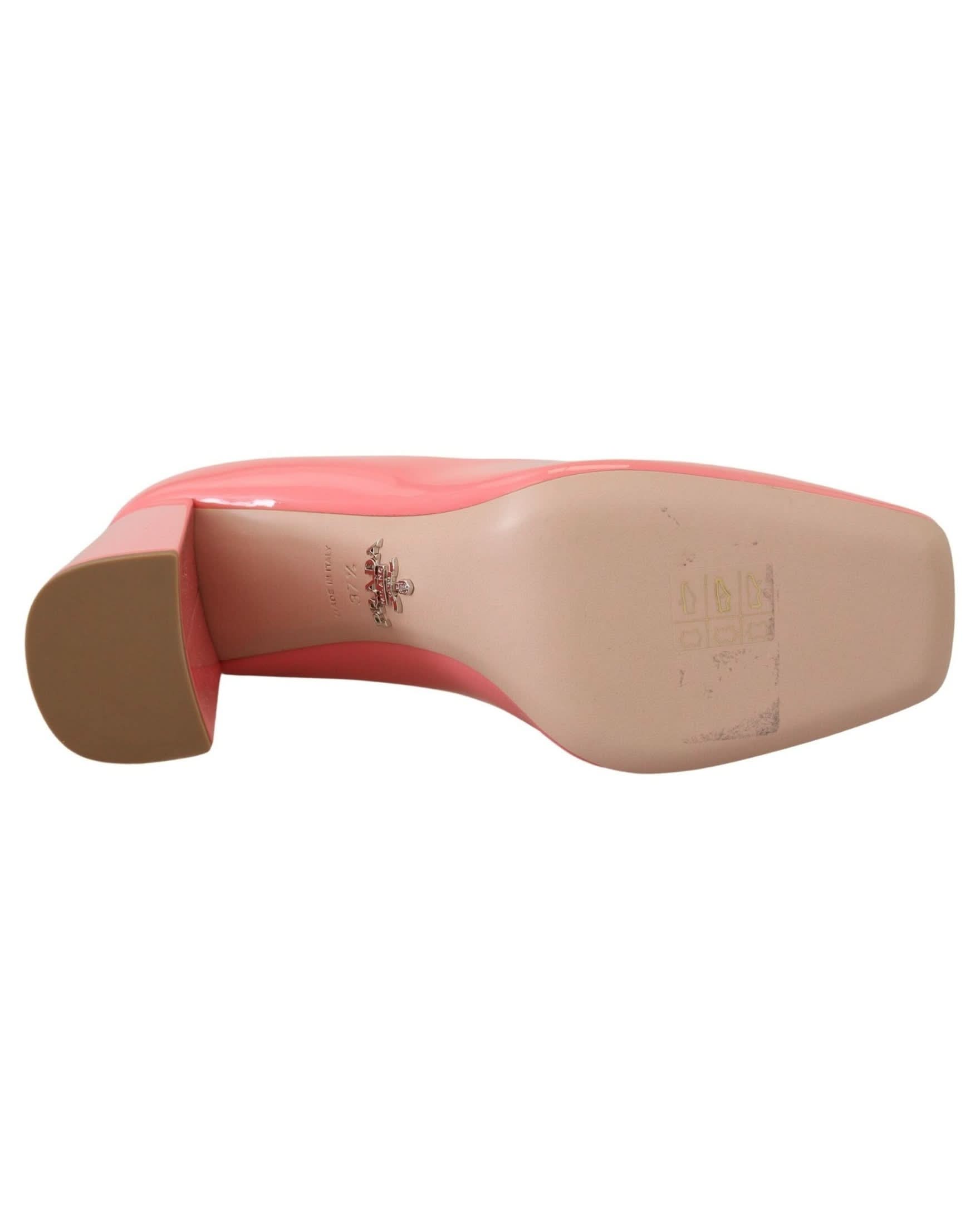 Prada Pink Leather Patent Block Heels Heels