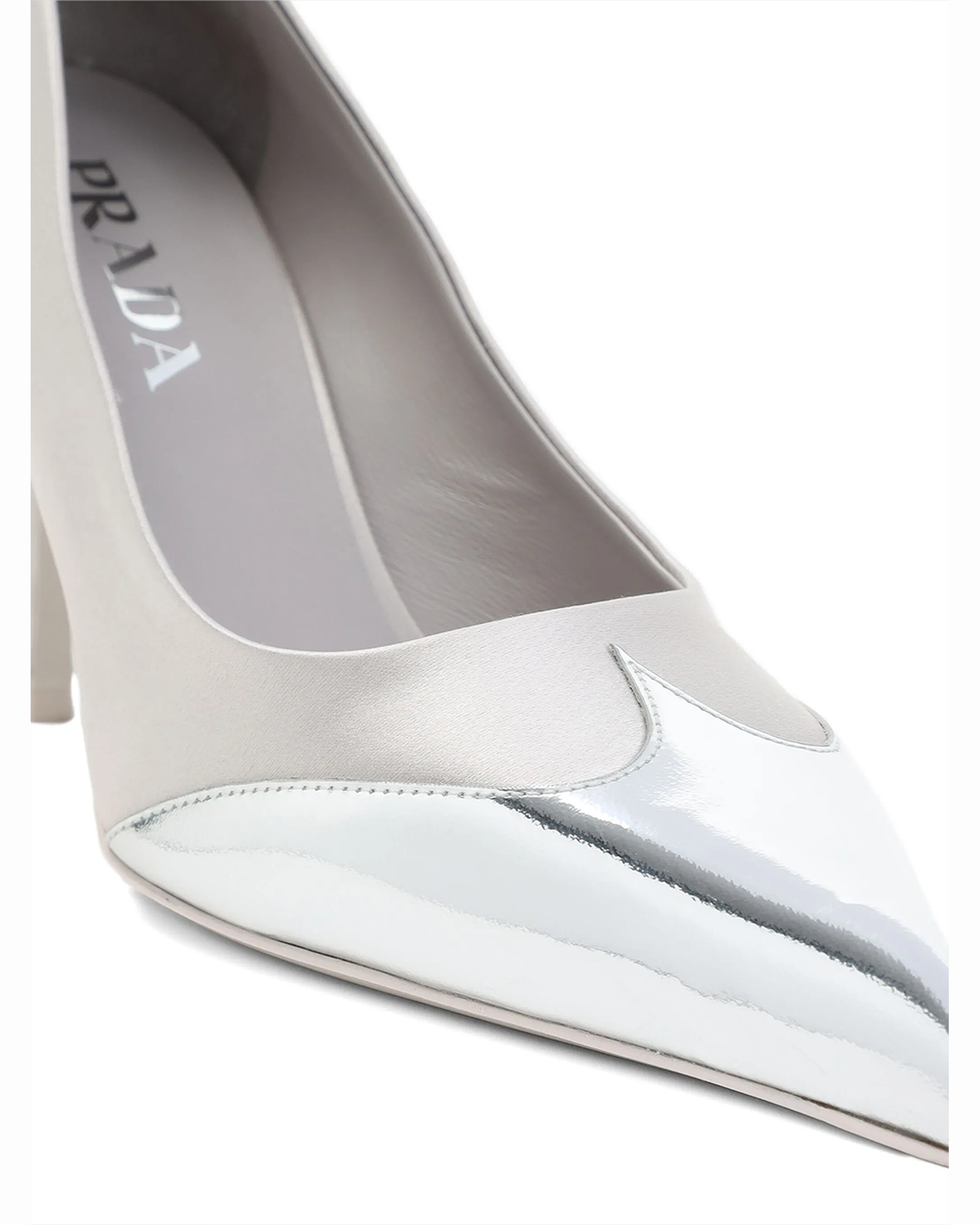 Prada Silver Satin And Metallic Leather Pumps Glam Steals